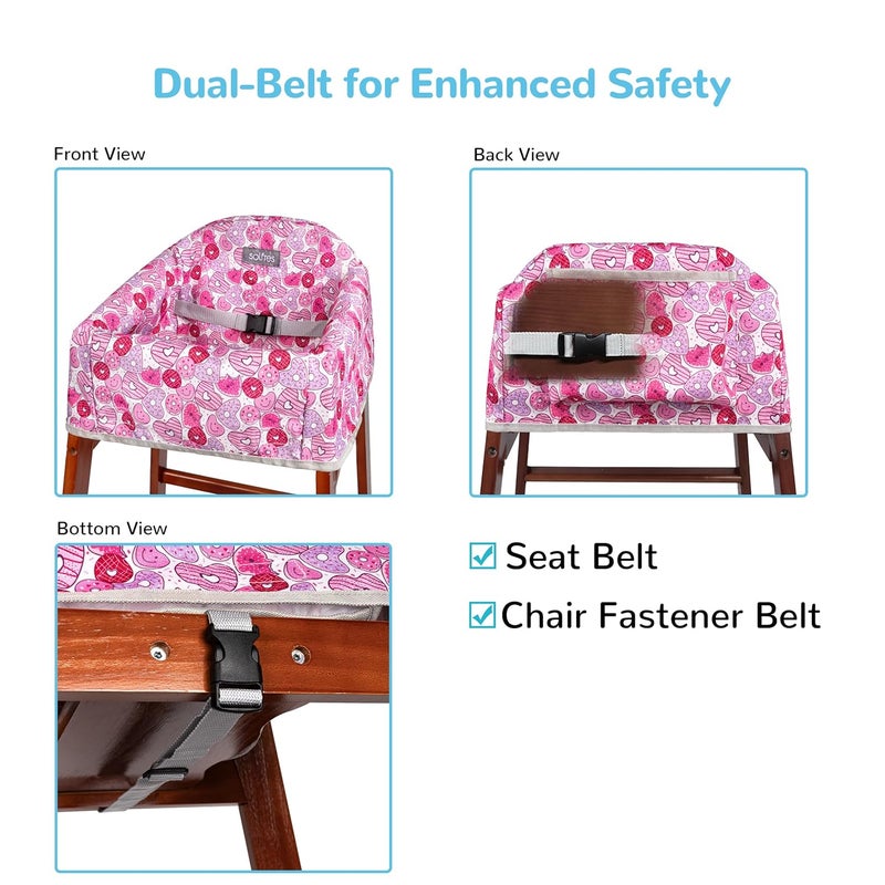 Solfres Dual-Belt High Chair Cover, Baby High Chair Cover, Upgrade Version, for Wooden or Restaurant High Chair, Sturdy and Robust Material, Heart-Shaped Donut, Pink Hot Pink Lilac - Image 2